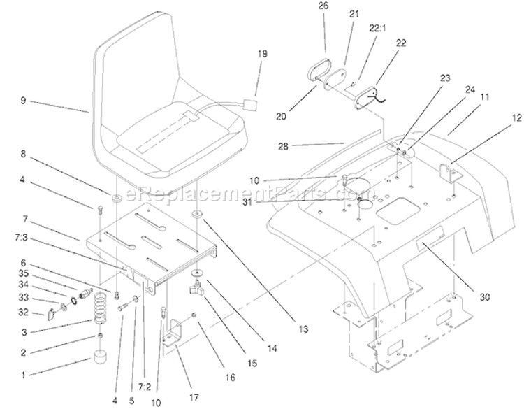 Fender, Seat & Tail Lights/reflectors Assembly Diagram and Parts List for 73429 200000001-200999999 - 2000 Toro Lawn Tractor