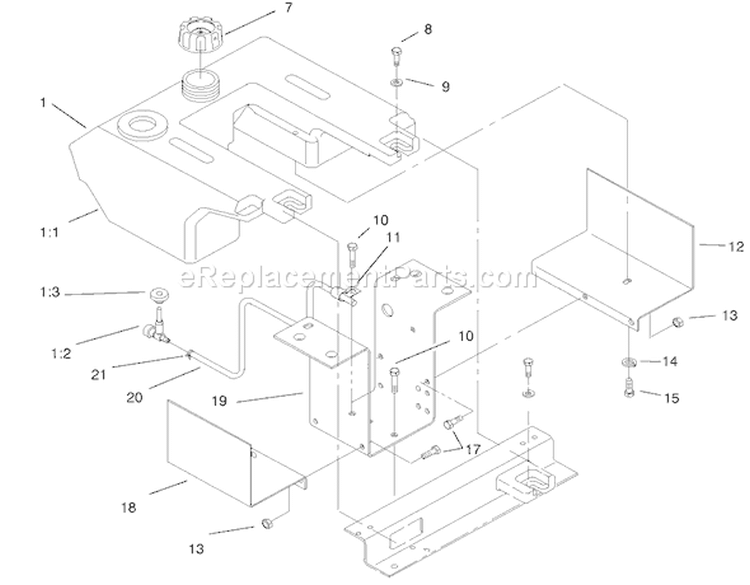 Fuel Tank Assembly Diagram and Parts List for 73429 200000001-200999999 - 2000 Toro Lawn Tractor