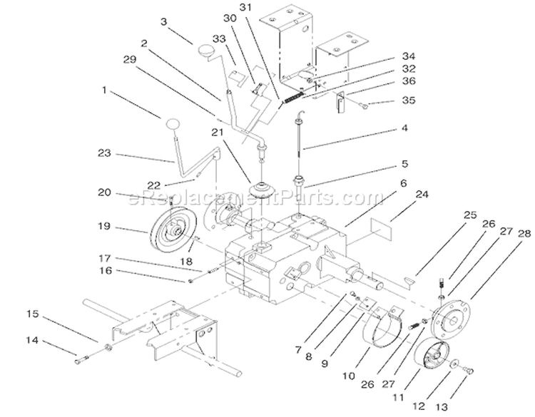 Transaxle Assembly Diagram and Parts List for 73429 200000001-200999999 - 2000 Toro Lawn Tractor