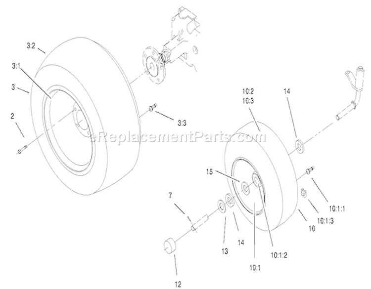Wheels Assembly Diagram and Parts List for 73429 200000001-200999999 - 2000 Toro Lawn Tractor