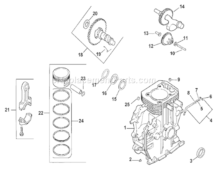 Crankcase Diagram and Parts List for 73449 210000001-210999999 - 2001 Toro Lawn Tractor