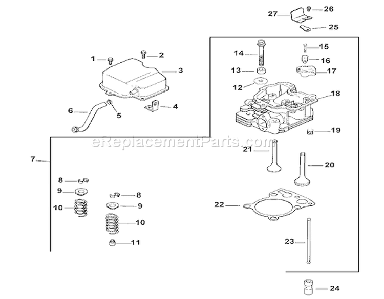 Cylinder / Head / Valve and Breather Diagram and Parts List for 73449 210000001-210999999 - 2001 Toro Lawn Tractor
