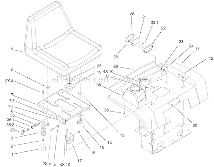 Fender, Seat and Tail Lights Diagram and Parts List for 73449 210000001-210999999 - 2001 Toro Lawn Tractor