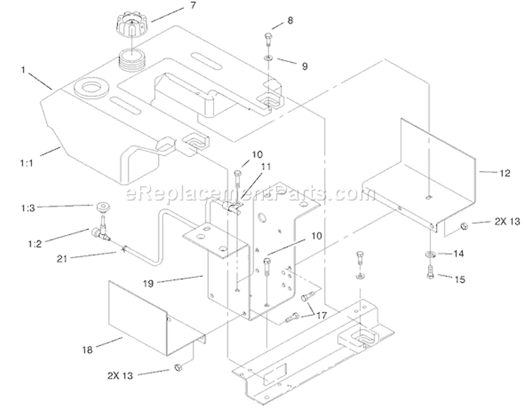 Fuel Tank Assembly Diagram and Parts List for 73449 210000001-210999999 - 2001 Toro Lawn Tractor