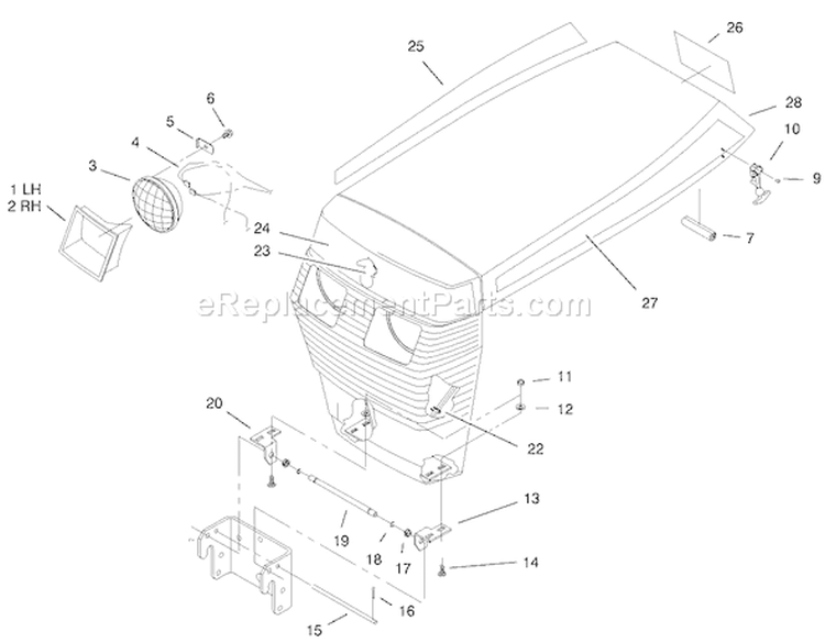 Hood Assembly Diagram and Parts List for 73449 210000001-210999999 - 2001 Toro Lawn Tractor