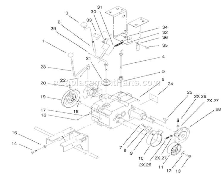 Transaxle Assembly Diagram and Parts List for 73449 210000001-210999999 - 2001 Toro Lawn Tractor
