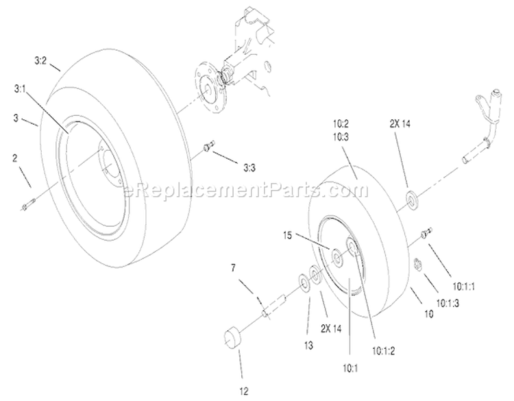 Wheel Assembly Diagram and Parts List for 73449 210000001-210999999 - 2001 Toro Lawn Tractor