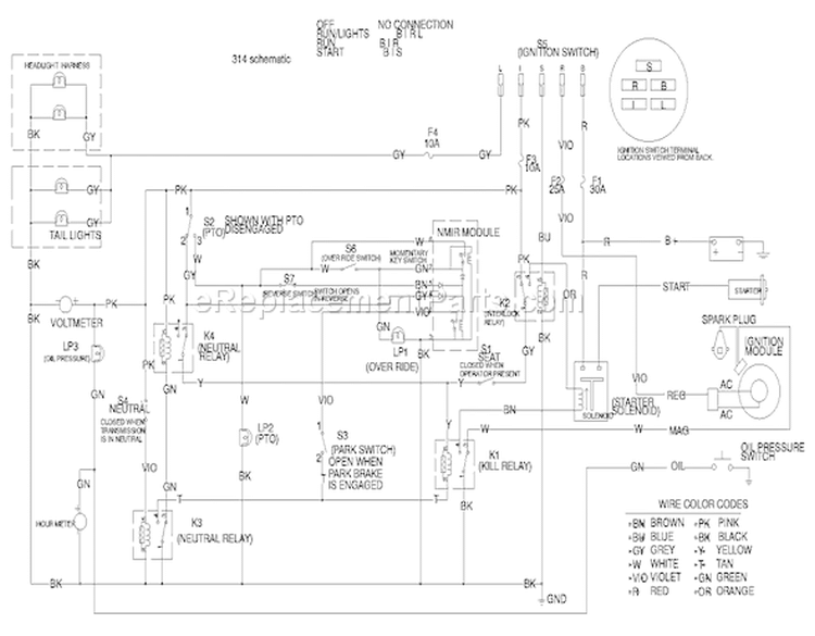 Electrical Schematic Diagram and Parts List for 73449 9900001-9999999 - 1999 Toro Lawn Tractor