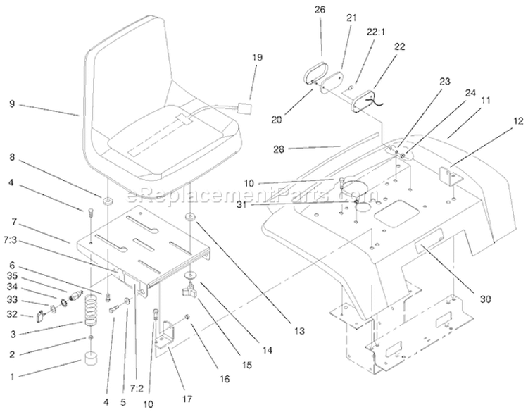 Fender, Seat and Tail Lights Diagram and Parts List for 73449 9900001-9999999 - 1999 Toro Lawn Tractor