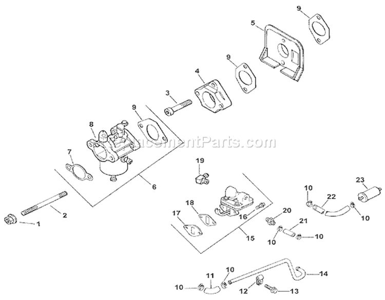 Carburetor and Fuel Pump Diagram and Parts List for 73449 9900001-9999999 - 1999 Toro Lawn Tractor
