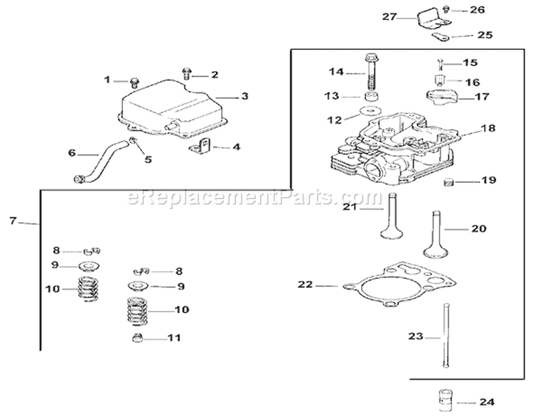 Cylinder / Head / Valve and Breather Diagram and Parts List for 73449 9900001-9999999 - 1999 Toro Lawn Tractor