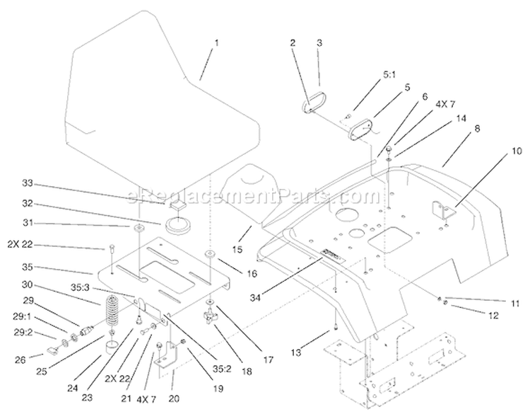 Fender, Seat and Tail Lights Diagram and Parts List for 73450 220000001-220999999 - 2002 Toro Lawn Tractor