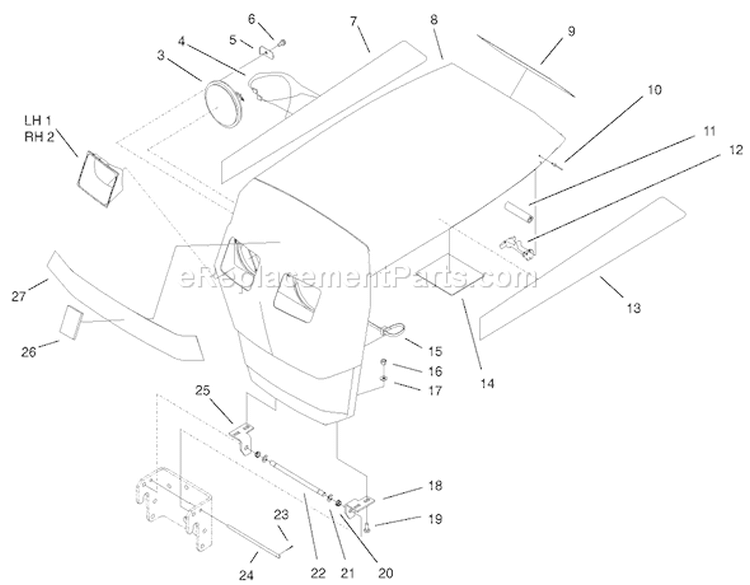 Hood Assembly Diagram and Parts List for 73450 220000001-220999999 - 2002 Toro Lawn Tractor