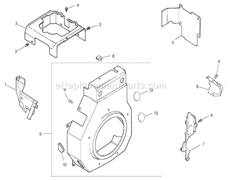 Blower Housing Assembly Diagram and Parts List for 73450 220000001-220999999 - 2002 Toro Lawn Tractor
