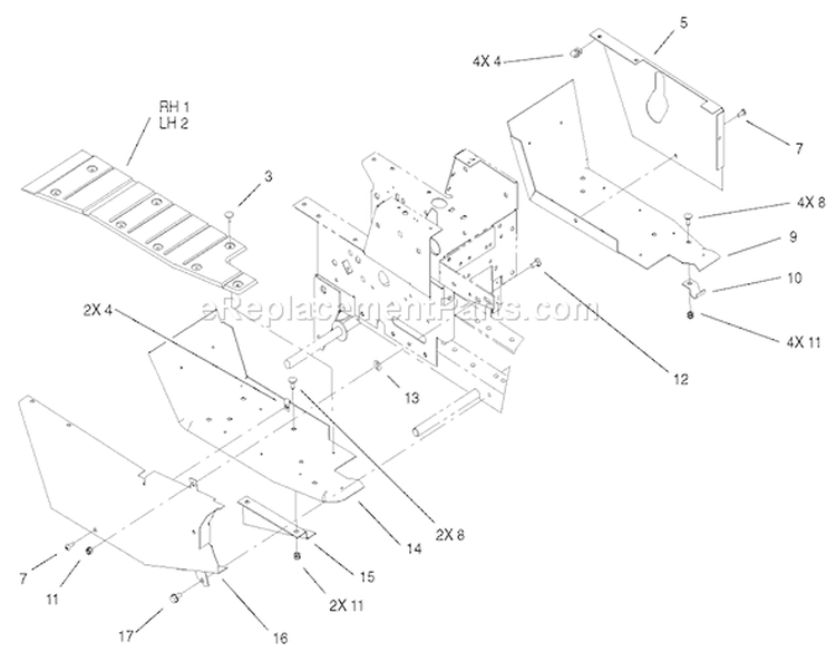 Footrest & Hoodstand Side Covers Diagram and Parts List for 73450 240000001-240999999 - 2004 Toro Lawn Tractor