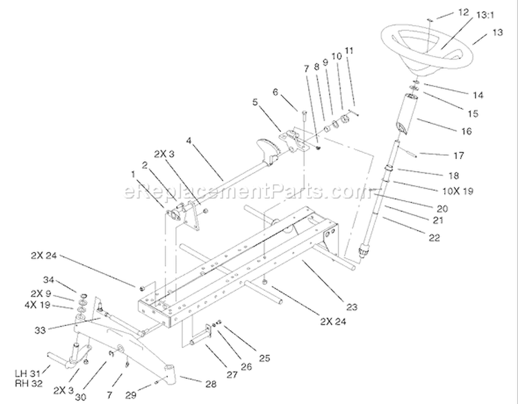 Frame, Axle and Steering System Diagram and Parts List for 73450 240000001-240999999 - 2004 Toro Lawn Tractor
