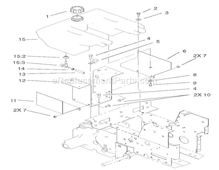 Fuel Tank Assembly Diagram and Parts List for 73450 240000001-240999999 - 2004 Toro Lawn Tractor