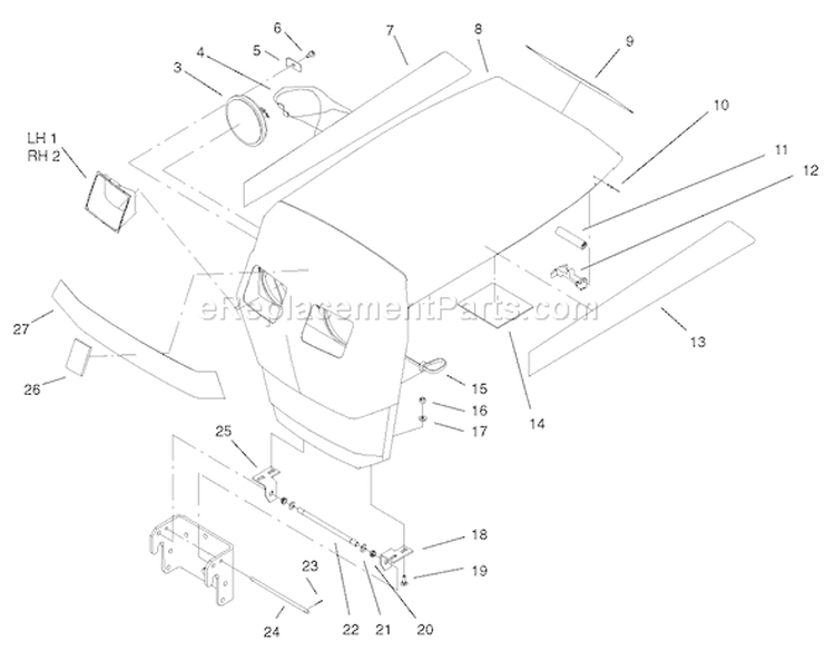 Hood Assembly Diagram and Parts List for 73450 240000001-240999999 - 2004 Toro Lawn Tractor