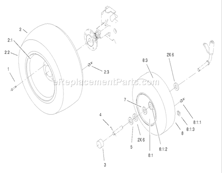 Wheel Assembly Diagram and Parts List for 73450 240000001-240999999 - 2004 Toro Lawn Tractor