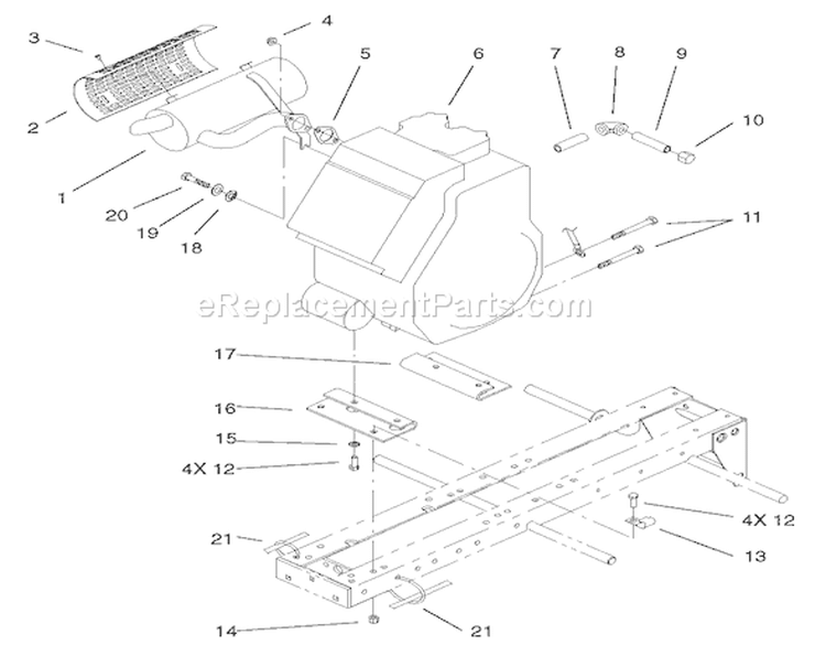 Engine and Exhaust Assembly Diagram and Parts List for 73450 240000001-240999999 - 2004 Toro Lawn Tractor