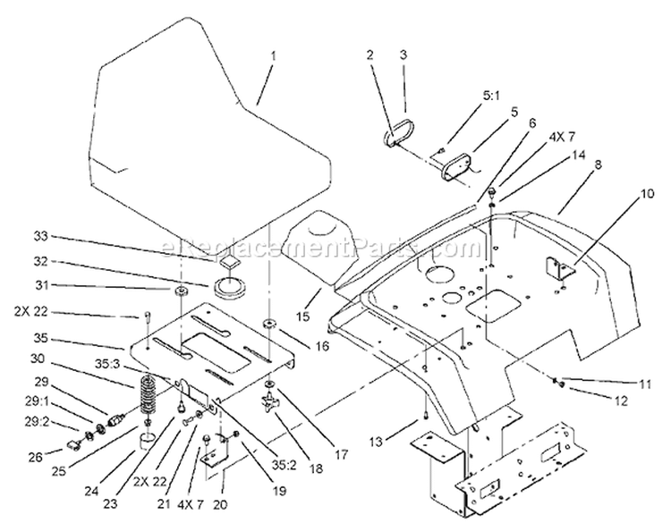 Fender, Seat and Tail Lights Diagram and Parts List for 73450 250000001-250999999 - 2005 Toro Lawn Tractor
