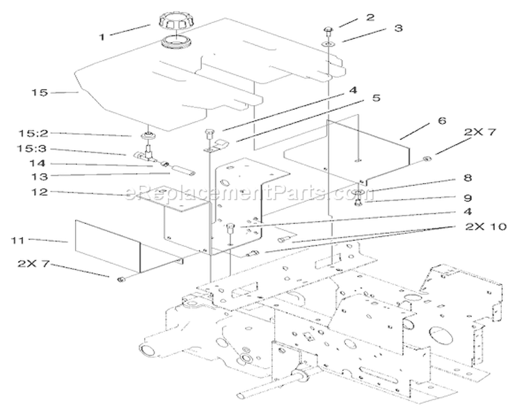 Fuel Tank Assembly Diagram and Parts List for 73450 220000001-220999999 - 2002 Toro Lawn Tractor