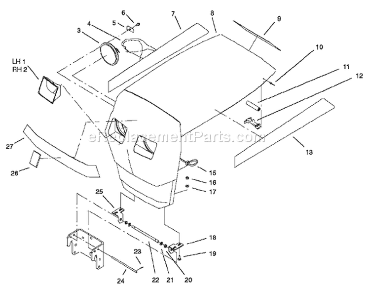 Hood Assembly Diagram and Parts List for 73450 250000001-250999999 - 2005 Toro Lawn Tractor
