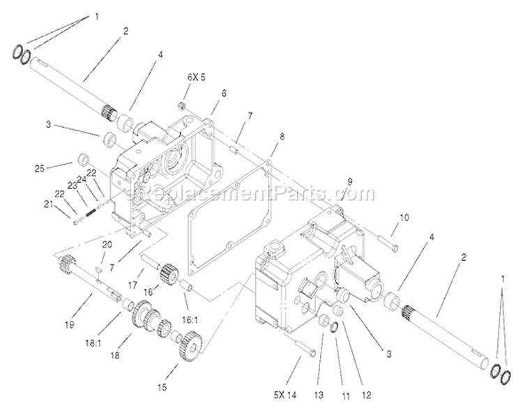 Transmission Case Assembly Diagram and Parts List for 73450 240000001-240999999 - 2004 Toro Lawn Tractor