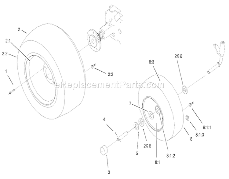 Wheel Assembly Diagram and Parts List for 73450 220000001-220999999 - 2002 Toro Lawn Tractor