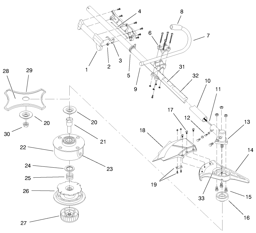 Boom And Trimmer Assembly Diagram and Parts List for 51908 990000001 - 999999999 Toro Trimmer