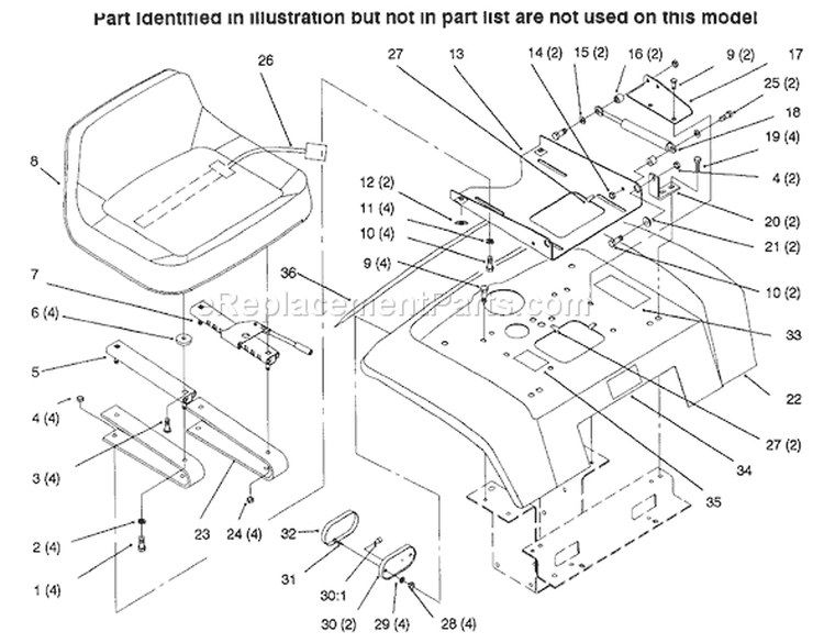 Page K Diagram and Parts List for 73502 6900001-6999999 - 1996 Toro Lawn Tractor