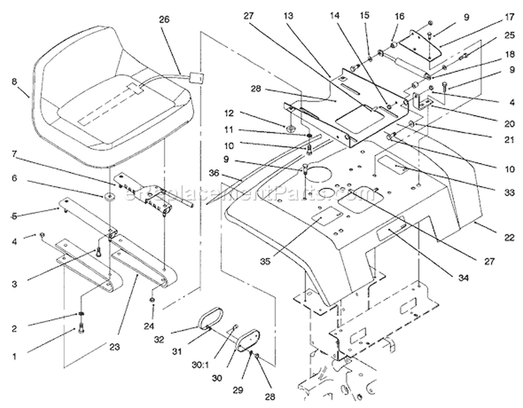 Page J Diagram and Parts List for 73521 7900001-7999999 - 1997 Toro Lawn Tractor