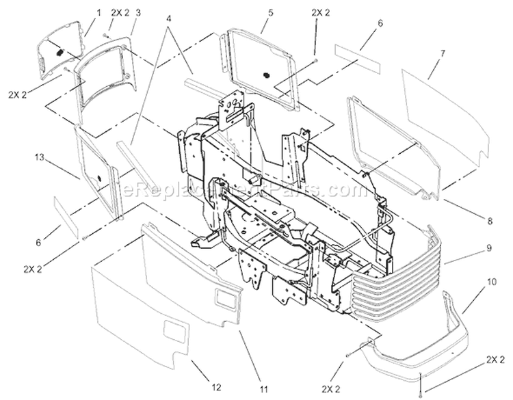 Grill and Side Panel Assembly Diagram and Parts List for 73542 230000001-230999999 - 2003 Toro Lawn Tractor