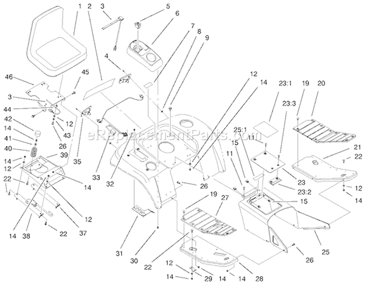 Fender, Footrest And Seat Assembly Diagram and Parts List for 73545 8900001-8999999 - 1998 Toro Lawn Tractor