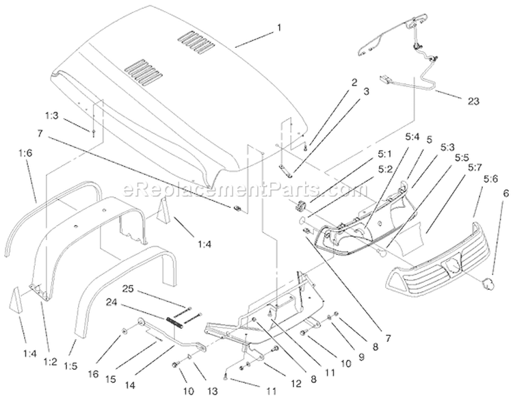 Hood & Headlight Assembly Diagram and Parts List for 73545 8900001-8999999 - 1998 Toro Lawn Tractor
