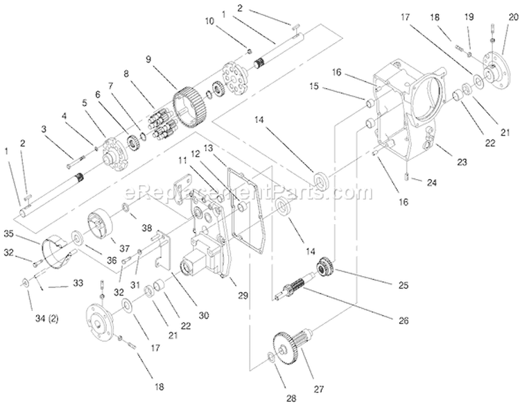 Hydro Trans Axle Assembly Diagram and Parts List for 73545 8900001-8999999 - 1998 Toro Lawn Tractor