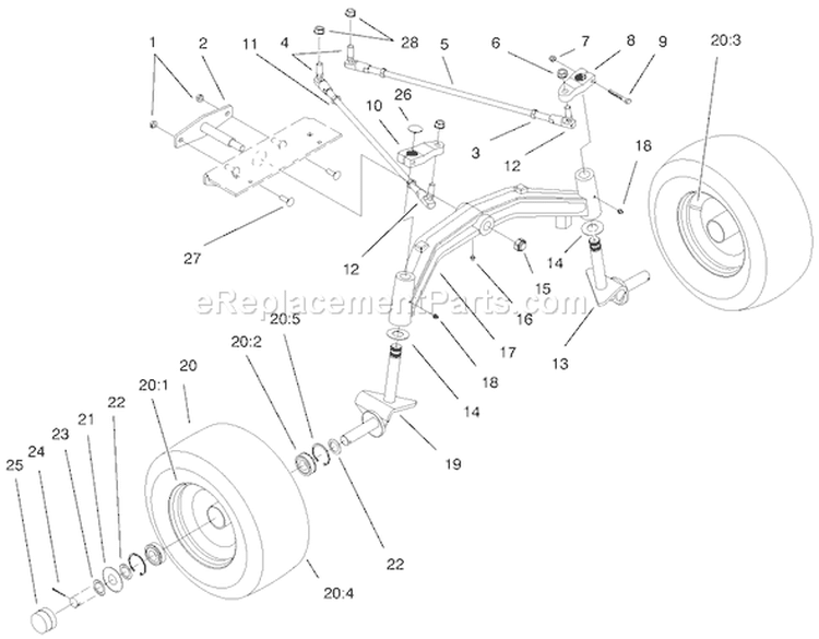 Tie Rods, Spindle & Front Axle Assembly Diagram and Parts List for 73545 8900001-8999999 - 1998 Toro Lawn Tractor