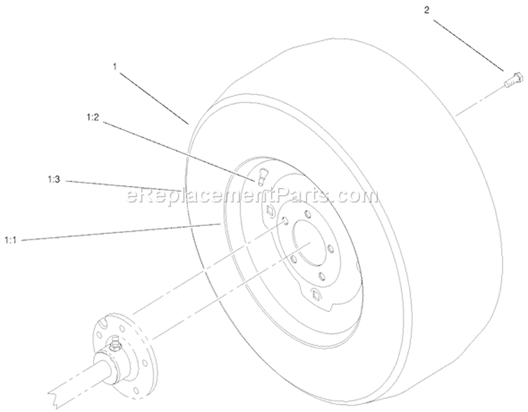 Wheel Assembly Diagram and Parts List for 73545 8900001-8999999 - 1998 Toro Lawn Tractor