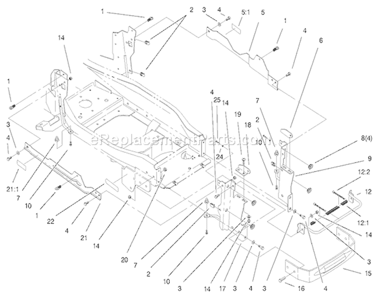 Bumper & Hood Support Assembly Diagram and Parts List for 73551 8900001-8999999 - 1998 Toro Lawn Tractor