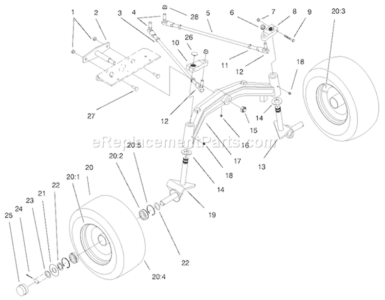 Tie Rods, Spindle and Front Axle Diagram and Parts List for 73551 8900001-8999999 - 1998 Toro Lawn Tractor
