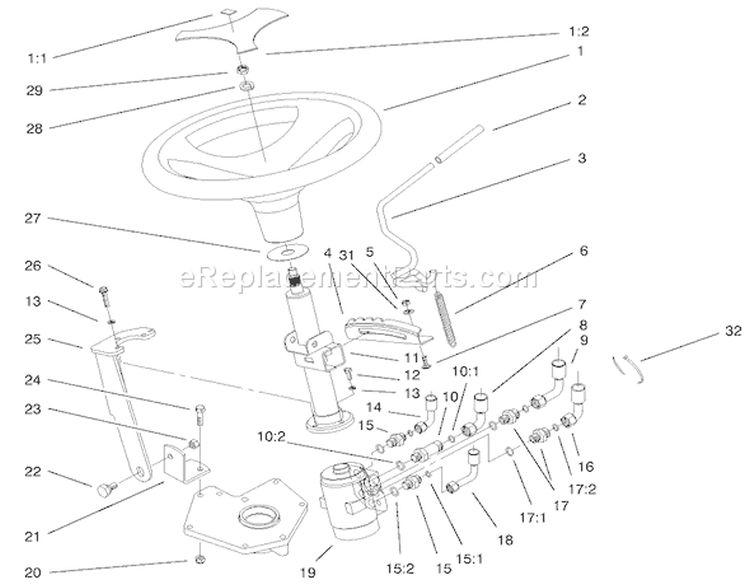 Power Steering & Tilt Assembly Diagram and Parts List for 73552 200000001-200999999 - 2000 Toro Lawn Tractor