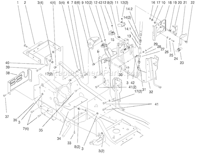 Steering Tower and Fuel Tank Diagram and Parts List for 73552 200000001-200999999 - 2000 Toro Lawn Tractor