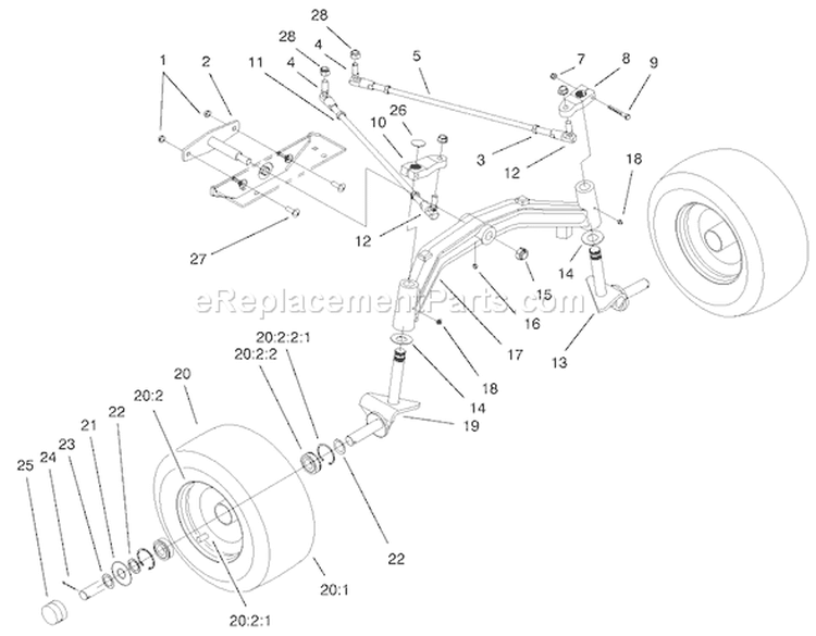 Tie Rods, Spindle and Front Axle Diagram and Parts List for 73552 200000001-200999999 - 2000 Toro Lawn Tractor