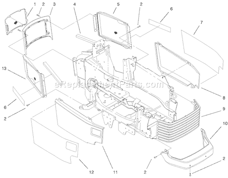 Grille and Side Panels Assembly Diagram and Parts List for 73560 8900001-8999999 - 1998 Toro Lawn Tractor