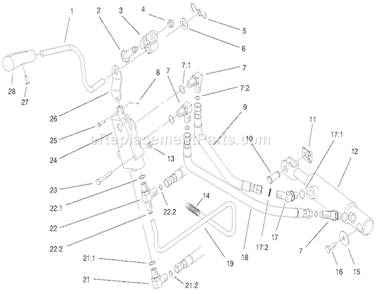 Hydron Lift Upper Assembly Diagram and Parts List for 73560 8900001-8999999 - 1998 Toro Lawn Tractor