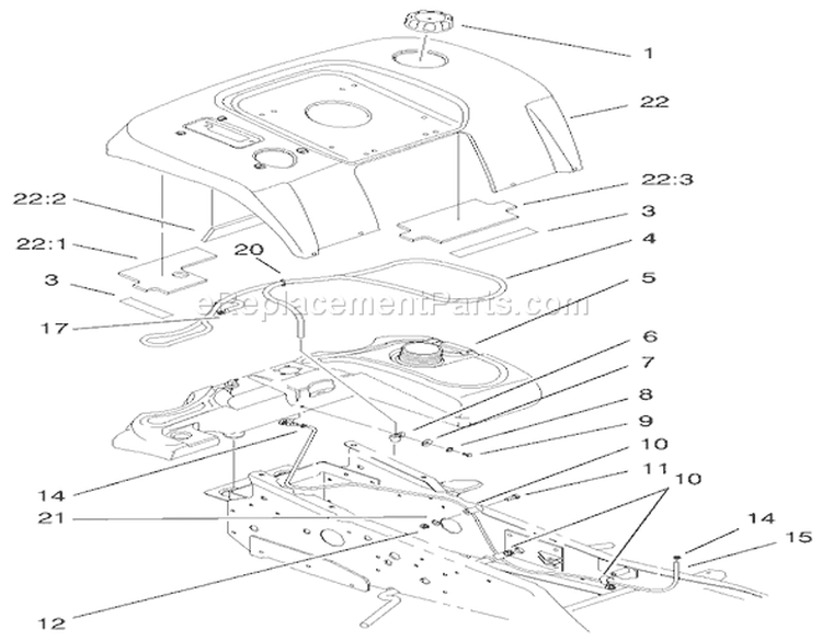 Fender and Fuel System Assembly Diagram and Parts List for 73560 8900001-8999999 - 1998 Toro Lawn Tractor