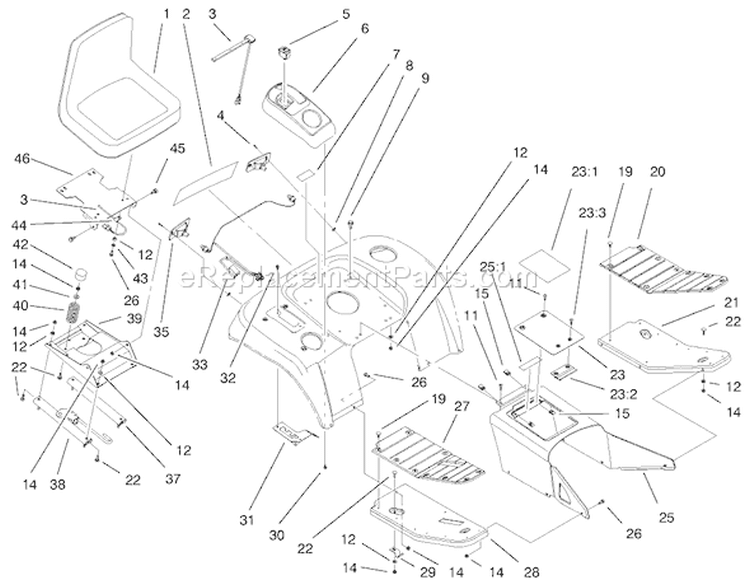 Fender, Footrest and Seat Diagram and Parts List for 73560 8900001-8999999 - 1998 Toro Lawn Tractor