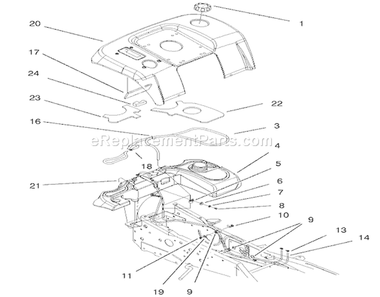Fender And Fuel System Assembly Diagram and Parts List for 73561SEI 200000001-200999999 - 2000 Toro Lawn Tractor