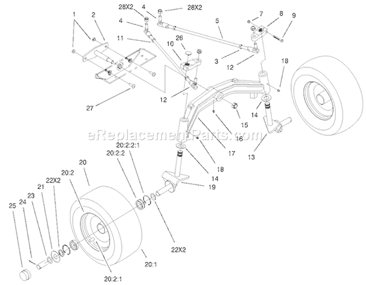 Tie Rods, Spindle and Front Axle Diagram and Parts List for 73561SEI 200000001-200999999 - 2000 Toro Lawn Tractor