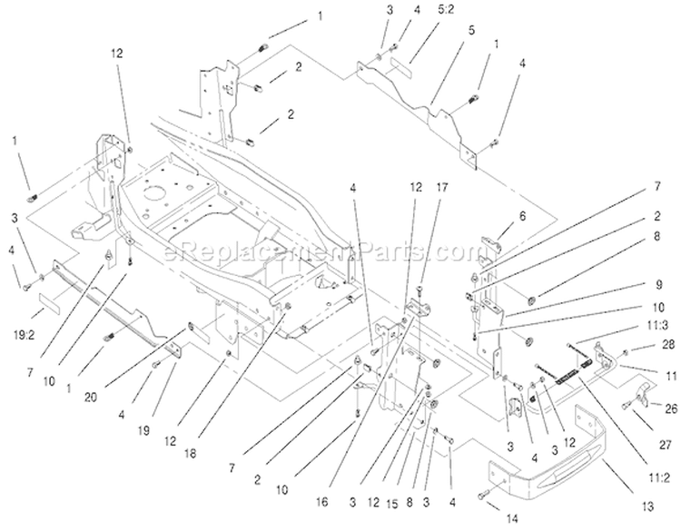 Bumper And Hood Support Assembly Diagram and Parts List for 73561SEI 200000001-200999999 - 2000 Toro Lawn Tractor